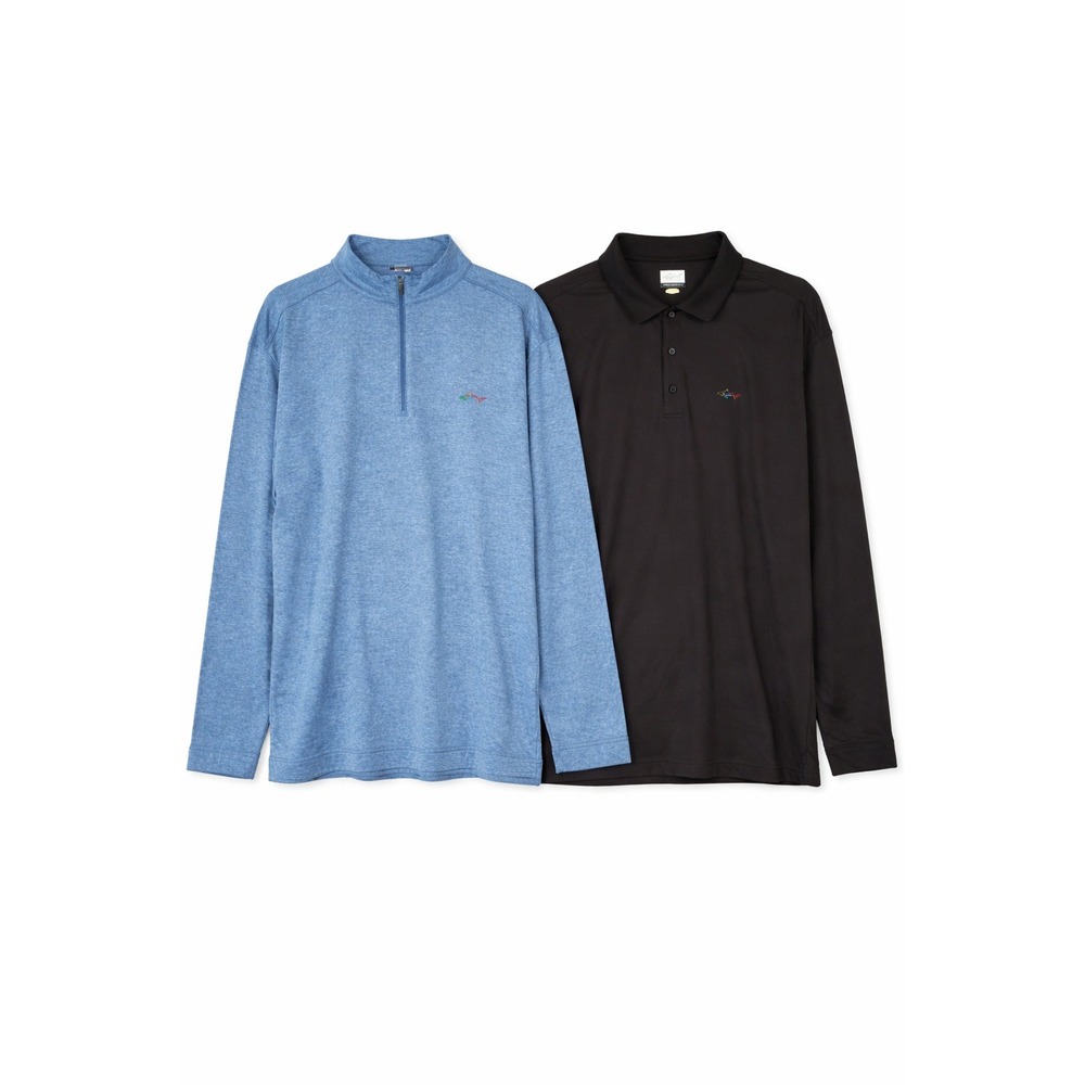 Greg Norman Lot of 2 Mens Golf Polo Pullover Long Sleeve XXL Blue Black PlayDry